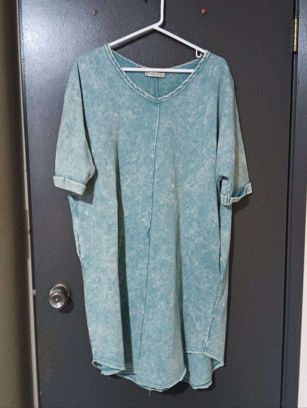 Washed Teal Short Sleeve Tunic Dress